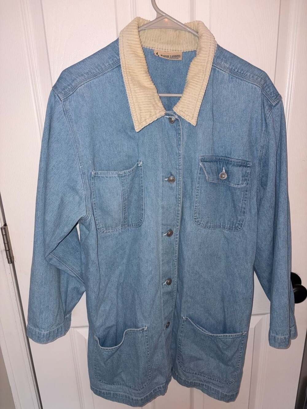 Marsh Landing Women's Denim Chore Jacket with Corduroy Collar, Size M